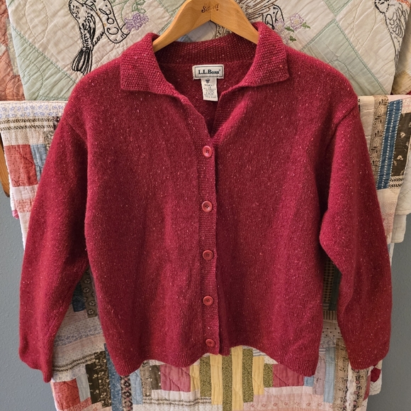L.L. Bean Vintage Red Lambswool Blend Collared Cardigan Women's L - Picture 1 of 7